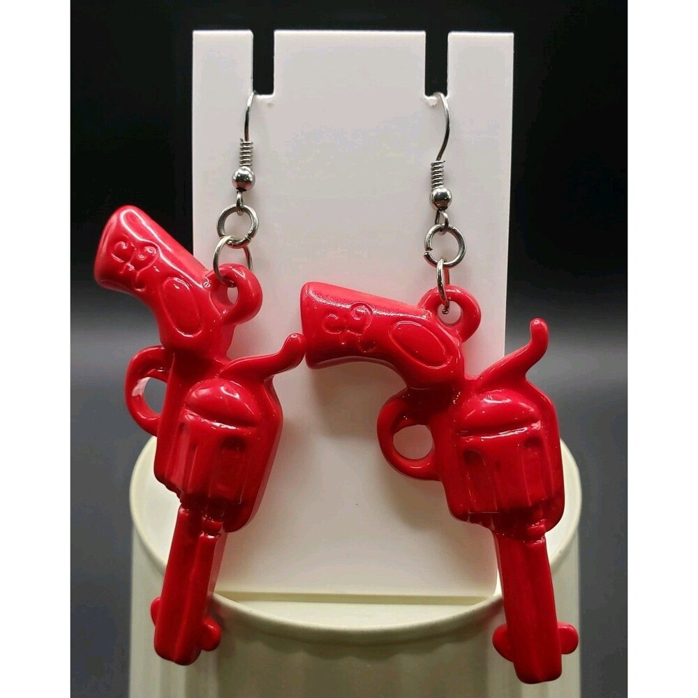 Dangle/Drop/Costume/Fashion Red Plastic Set of Revolvers (Pistols) Handcrafted!!